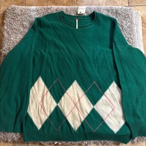FP Movement by Free People Green Argyle Crewneck Sweater